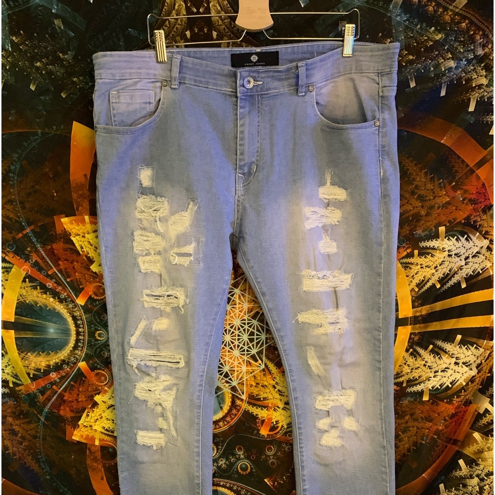FOCUS JEANS Men’s Distressed Skinny Jeans 38W32L